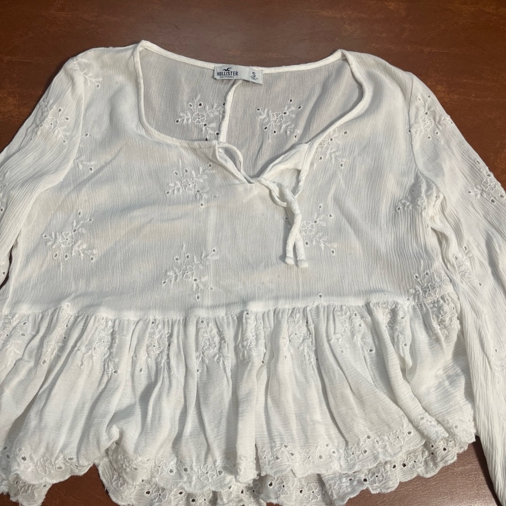 Hollister White Long Sleeve Tie Front CropTop BoHo SZ Sm